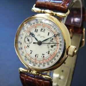 6302 希少売切り☆ LONGINES CHRONOGRAPH 9 GRANDS PRIX 18K 13.33 ロンジン ワンプッシュ クロノグラフ 18K無垢 手巻き メンズ 腕時計の画像1