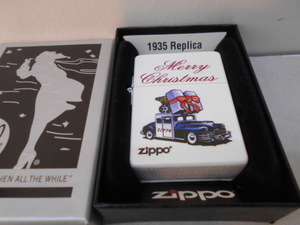 メリークリスマス　リボンを付けたジッポーカー 1935レプリカ　外ヒンジ Zippo　2008年製　未使用　