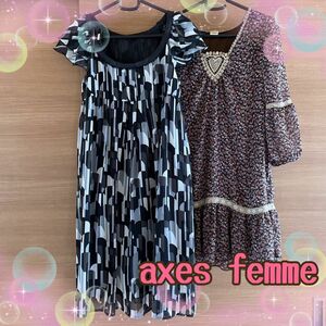 ワンピース　チュニック　小花柄　幾何学　ミディ丈　膝丈　5部袖　axes femme アクシーズファム