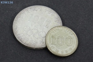 K3W136 コインおまとめ 銀貨 100円銀貨 1000円銀貨 1964年 東京オリンピック 24.96g 23mm 35mm 真贋不明 現状品 ネコパケ