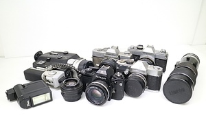 JT3w121 カメラ等おまとめ NIKON CANON MINOLTA Petri FUJICA 他 カメラ レンズ ストロボ 動作未確認 80サイズ