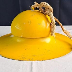 昭和レトロ 琺瑯 電傘 /検索 アンティーク 照明 店舗 インテリア イエロー 円盤型 帽子型の画像1