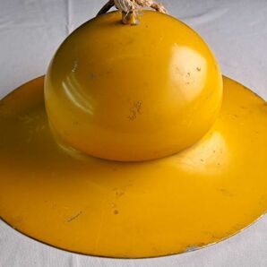 昭和レトロ 琺瑯 電傘 /検索 アンティーク 照明 店舗 インテリア イエロー 円盤型 帽子型の画像3