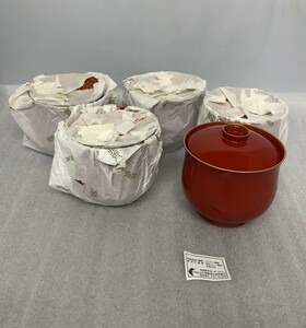 C1067→山中漆器　北斎漆器　小吸椀　昭和レトロ　5点セット　 茶道具　未使用品　金彩　和食器　蒔絵 金色彩 日本 伝統 和風 古き良き 桜