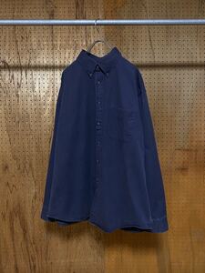 古着 90s 90年代 ROUNDTREE&YORKE 無地 ソリッド プレーン 長袖 シャツ 紺 青 ネイビー ブルー 大きいサイズ ビッグサイズ オーバーサイズ