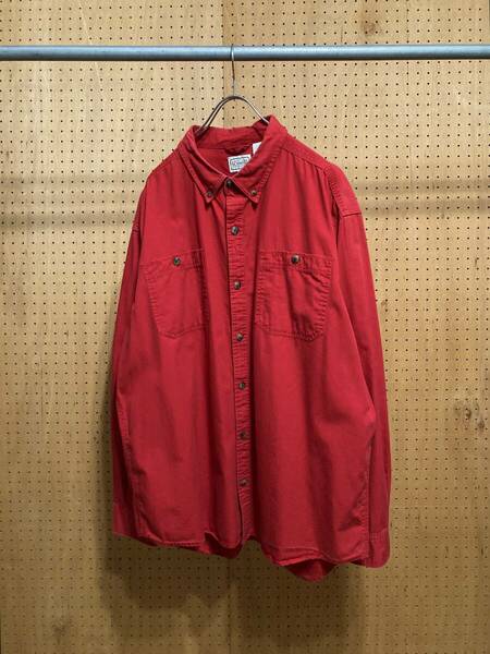 古着 90年代 90s SCHMIDT WORKWEAR 長袖 無地 ソリッド プレーン ワーク シャツ コットン レッド 赤 メンズ XL 大きいサイズ ビッグサイズ