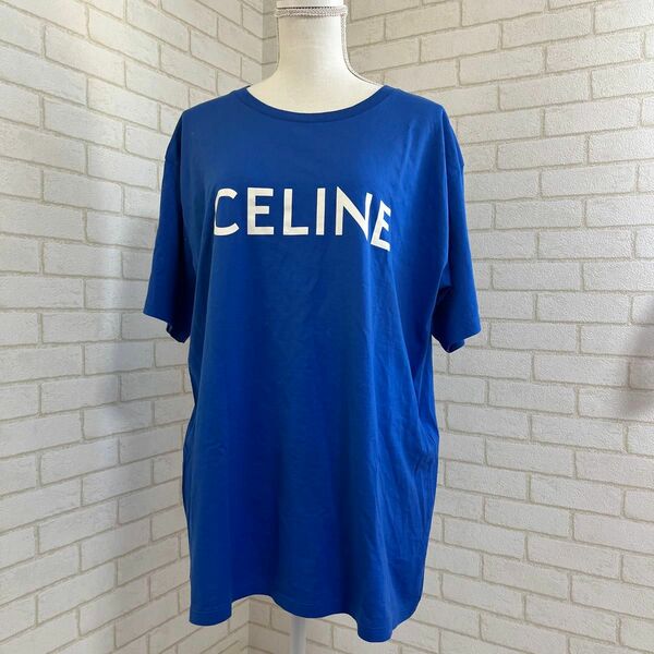 CELINE セリーヌ 正規 国内百貨店購入 本物 XL 新品タグ付き ロゴ Tシャツ ブルー