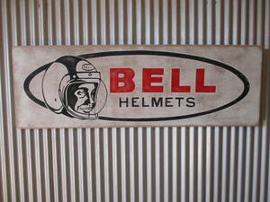 ビンテージサイン木製看板 BELL HELMET検）ヘルメットアドバタイジング企業販促ガレージカスタムHARLEYBSADUCATIINDIANUSA50s60s70s