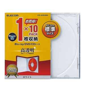 Blu-ray/DVD/CDケース 1枚収納×10PACK インデックスカードだけでなく背ラベルも収納できる厚さ10.4mmの標準タイプ: CCD-JSCN10WH