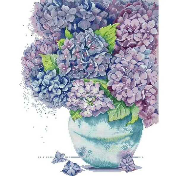クロスステッチキット 紫陽花 あじさい アジサイ 花瓶 布に図案印刷なし 14CT 34×42cm 刺繍