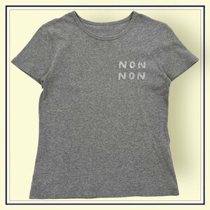 麻混◆ Mademoiselle NON NON マドモアゼルノンノン 半袖 コットン 立体ロゴ Tシャツ カットソー Mサイズ/グレー/レディース パパス 日本製