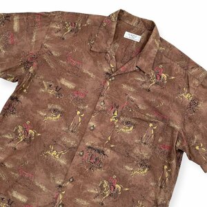 SIMPLE LIFE シンプルライフ 狩猟 ハンティング デザイン 総柄 半袖 ハマカラーシャツ Lサイズ / ブラウン系 メンズ
