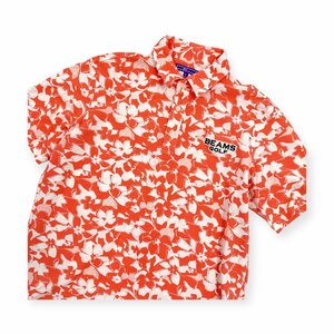 BEAMS GOLF ビームス ゴルフ フローラル総柄 半袖 ポロシャツ L/オレンジ ホワイト/レディース 日本製