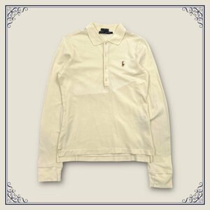 RALPH LAUREN ラルフローレン THE SKINNY POLO 長袖 コットン ポロシャツ Lサイズ/アイボリー/レディース インパクト21