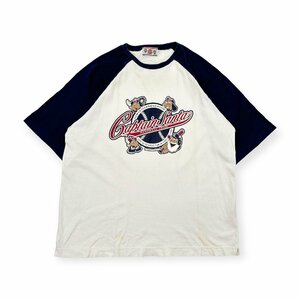 BIGプリント◆CAPTAIN SANTA キャプテンサンタ ベースボール Tシャツ サイズ L /メンズ ジョイマークデザイン 日本製/ホワイト×ネイビー