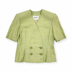 jun ashida ジュンアシダ ノーカラー 半袖 ジャケット サイズ 9 /黄緑 レディース