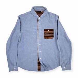 URBAN RESEARCH アーバンリサーチ 切替 デザイン オックスフォード 長袖 丸襟 ワークシャツ サイズ40/ブルー 猫目ボタン