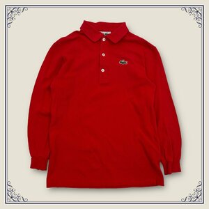 レア!!ビンテージ!! 70s 80s◆CHEMISE LACOSTE シュミーズ ラコステ 文字ワニ 長袖 コットン ポロシャツ サイズ40/レッド/レディース