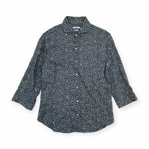 リネン100%◆SHIPS SLIM FIT シップス 花柄 ボタニカル デザイン ７部丈 シャツ L /メンズ 日本製 麻