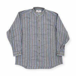 90s ビンテージ◆リネン混◆PIERRE BALMAIN ピエールバルマン ノーカラー ストライプ ポケット付き シャツ 2L/大きいサイズ /麻/CHOYA