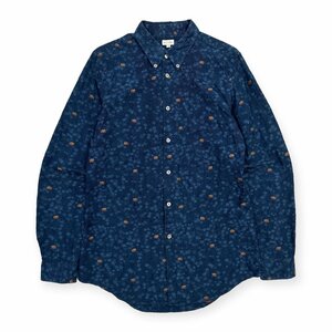 Paul Smith ポールスミス アニマル刺繍 総柄 インディゴ 藍染め ボタンダウン BD 長袖シャツ L /メンズ/ネイビー/日本製/ジョイックス