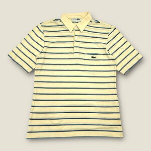 レア!!ビンテージ!! 70s 80s◆CHEMISE LACOSTE ラコステ ボーダー柄 文字ワニ 半袖 ポロシャツ サイズ3/クリーム系/メンズ