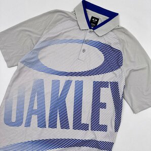 ゴルフ◆OAKLEY オークリー デザイン 半袖 ドライ ポロシャツ ボーダー サイズ L/グレー ブルー メンズ スポーツの画像2