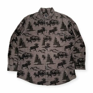 トナカイ柄◆Woolrich ウールリッチ フランネルコットン BD ボタンダウン 長袖シャツ ネルシャツ 総柄 L/ グレー系/メンズ/オーバーサイズの画像1