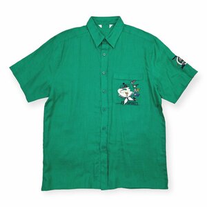 麻100%◆PIASPORTS ピアスポーツ マリン 刺繍入り リネン 半袖シャツ サイズ 3 /グリーン/メンズ/ライカ
