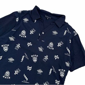  Golf *MUNSINGWEAR Munsingwear wear total pattern polo-shirt with short sleeves shirt M size / navy series navy blue series / men's sport 