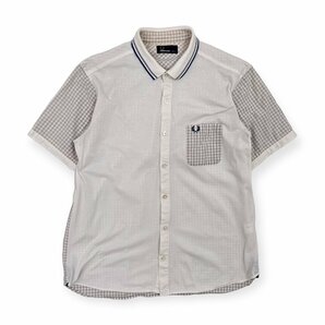 FRED PERRY フレッドペリー ギンガムチェック 切り替え 半袖シャツ サイズ L /ヒットユニオン/ホワイト×グレー/メンズの画像1