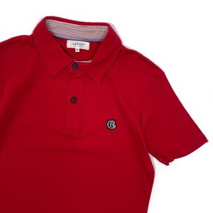 レイヤード風◆LANVIN en Bleu ランバン ワッペン付き 半袖 ポロシャツ サイズ 48 / 赤 レッド 日本製 男女でも