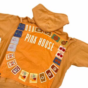 バックデザイン◆PINK HOUSE ピンクハウス フード付き ゼッケン デザイン パーカー フーディー スウェット M-Lサイズ程度/オレンジ系