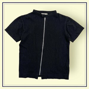 カシミヤ100%◆LE PANIER カシミアウール ジップ 半袖 ニット セーター カーディガン S~M程度 / 黒 ブラック 日本製