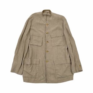 麻100%◆Papas パパス スタンドカラー リネン ジャケット カバーオール シャツジャケット Lサイズ/メンズ 紳士 日本製