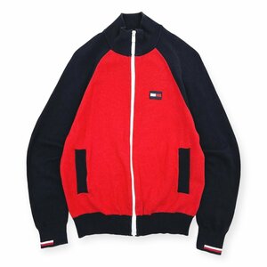 TOMMY HILFIGER トミーヒルフィガー フルジップ コットンニット ジャケット カーディガン S /レッド×ネイビー/メンズ