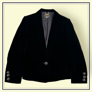 高級感!!◆Leilian レリアン 豪華ボタン ベロア生地 テーラード ジャケット サイズ 7/黒 ブラック