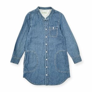 BEAMS HEART ビームスハート スキッパーネック 長袖 デニムシャツワンピース チュニック F/インディゴ/猫目ボタン/ワーク/アメカジ