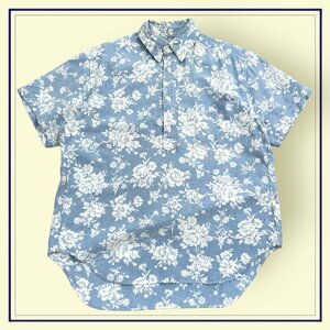 NEWYORKER ニューヨーカー 花柄 半袖 コットン ボタンダウン ポロシャツ シャツ サイズ9R/ブルー×ホワイト/レディース オーバーサイズ