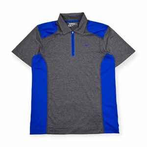 ゴルフ◆NIKE GOLF ナイキ ドライフィット ハーフジップ ストレッチ 半袖 ポロシャツ M/メンズ/スポーツ/グレー×ブルー