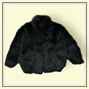 GOOD design *Acetate satin fake fur do Le Mans sleeve coat jacket size M / black black group 