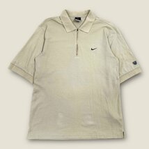 ゴルフ◆NIKE GOLF ナイキ ハーフジップ ボーダー柄 半袖 シャツ ポロシャツ ドライ Mサイズ/ライトグレー系 ベージュ系/メンズ スポーツ_画像1