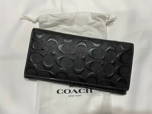 COACH コーチ F75365 シグネチャー レザー型押し 二つ折り 長財布 ウォレット ブラック