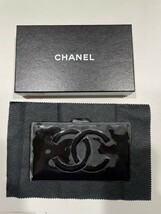 CHANEL シャネル ココマーク 二つ折り財布 ウォレット エナメル ガマ口 長財布 ブラック 箱付き_画像1