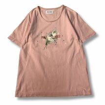 《良品◎》PINK HOUSE ピンクハウス★日本製*ブランドロゴ*花デザイン*半袖Tシャツ*カットソー*サーモンピンク*サイズM(LS423)◆YP_画像1