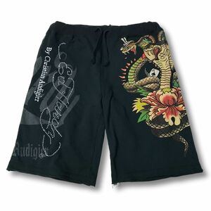 《良品◎》ED HARDY エドハーディー★デザインスウェットハーフパンツ*ブラック/イエロー*サイズM(MS2804)◆S60