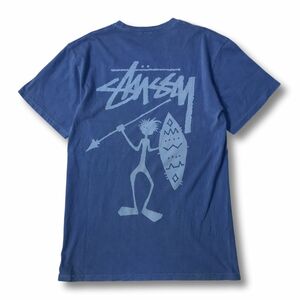 《良品◎》STUSSY ステューシー★ワンポイント*バックデザイン*シャドーマン*Tシャツ*カットソー*ブルー*サイズS(MS2825)◆YP