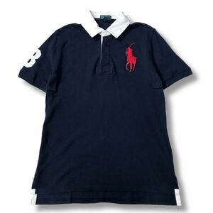 《良品◎》POLO RALPH LAUREN ポロラルフローレン★ビッグポニー*ワンポイント*ポロシャツ*ネイビー*サイズL 14-16(MS2713)◆S60