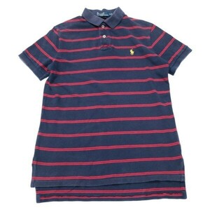 { рекомендация *}POLO RALPH LAUREN Polo Ralph Lauren * one отметка вышивка * окантовка рубашка-поло * темно-синий / красный * размер M(MS1656)*S60