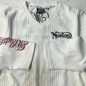 《良品◎》Norton ノートン★ワンポイント*バックデザイン*刺繍*5分丈袖Tシャツ*カットソー*オフホワイト*サイズL(MA6198)◆S60の画像3